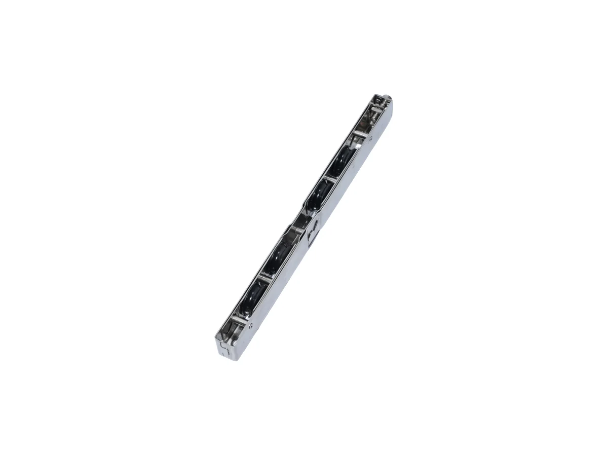 Four wheel sliding roller carriage in a stainless steel body