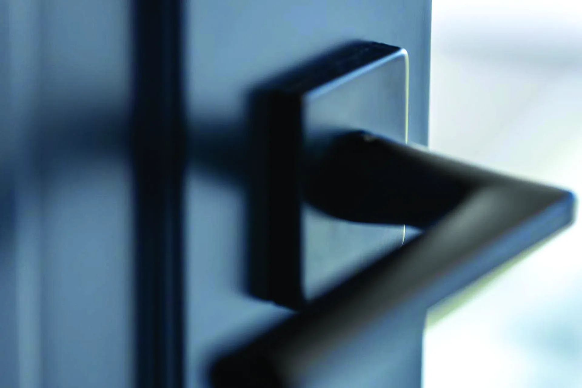 Lever handle on an aluminium door, close up