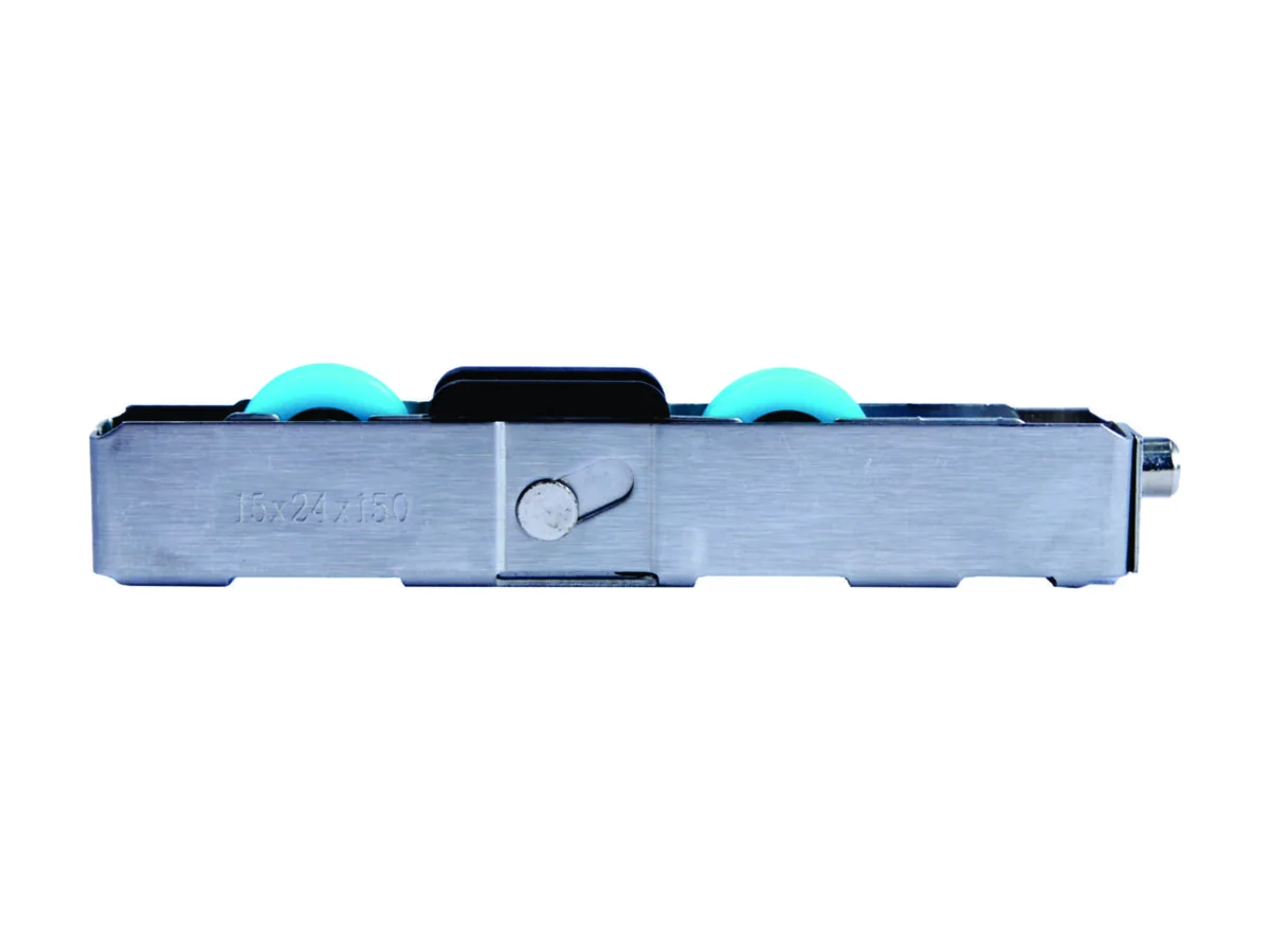 Adjustable two wheel bearing carriage with height adjustment screw